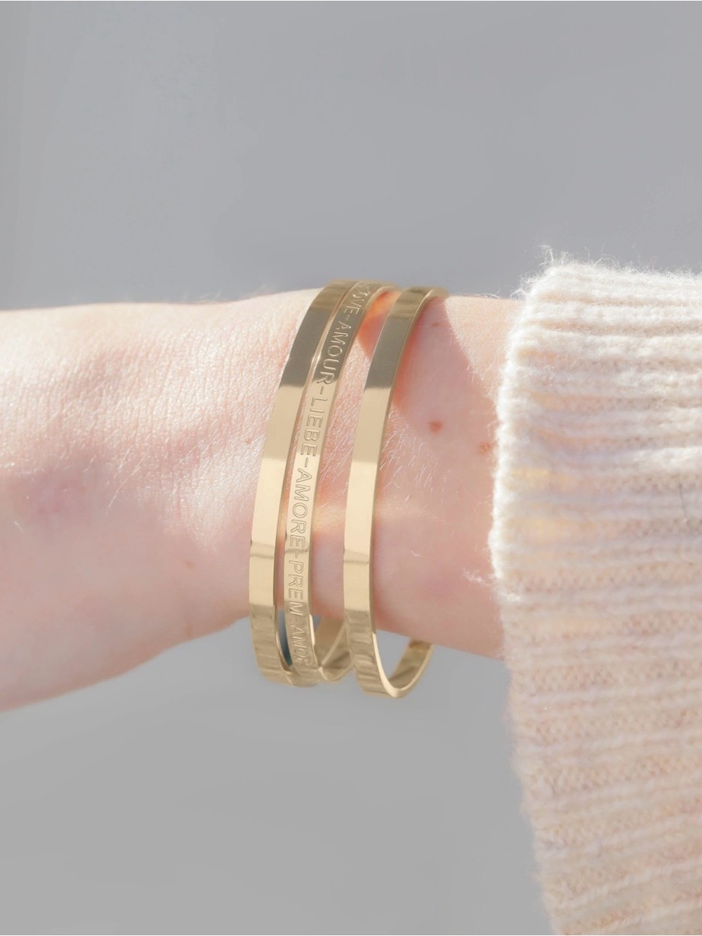 18K Gold PVD Stainless Steel Love Languages 3 Pc Bangle Set